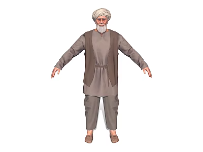 Traditional Elderly Man With Turban White Beard In Robe Vest Standing And Outstretched Hands 3d model