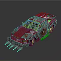 Red Modified Car With Spiked Front Bumper And Apocalyptic Design Details 3d model