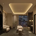 Modern SPA Sauna Interior With Massage Beds Decorative Painting And Soft Lighting