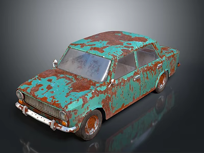 Rusty Turquoise Vintage Car With Weathered Body And Classic Design 3d model