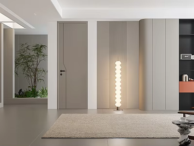Elegant Modern Interior Design With Decorative Wall Floor Lamp Soft Rug And Green Plant 3d model