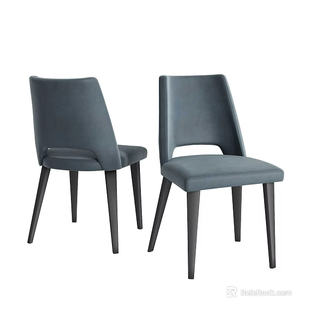 Sleek Upholstered Dining Chairs With Gray Fabric And Dark Wooden Legs 3d model 