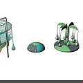 Pastel Green And Blue Kids Playground Equipment With Net Cage Hanging Balls And Round Pads