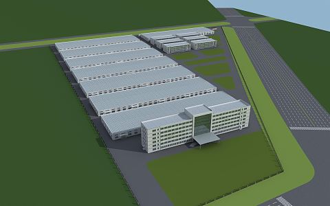 Bird's-eye view of modern factory building area 3d model