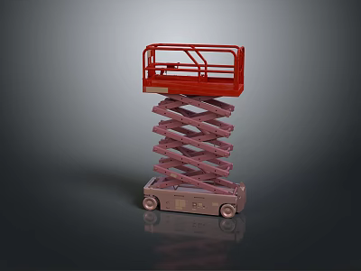 Red Mobile Scissor Lift Featuring Elevated Platform Scissor Mechanism And Wheels 3d model