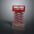 Red Mobile Scissor Lift Featuring Elevated Platform Scissor Mechanism And Wheels