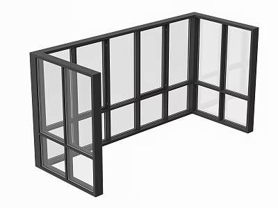 Floor-to-Ceiling Window Design with Black Frame Glass Panes and Corner Structure 3d model