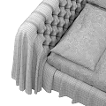 Modern Tufted Bed With Pleated Skirt And Navy Bedding