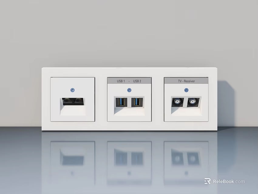 White Wall Socket Panel With HDMI USB And TV Socket Ports Design 3d model 