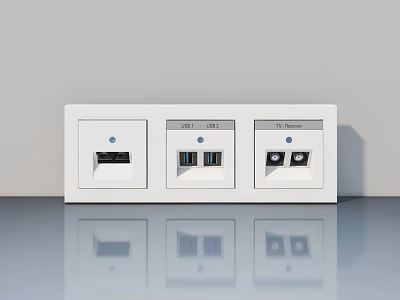 White Wall Socket Panel With HDMI USB And TV Socket Ports Design 3d model
