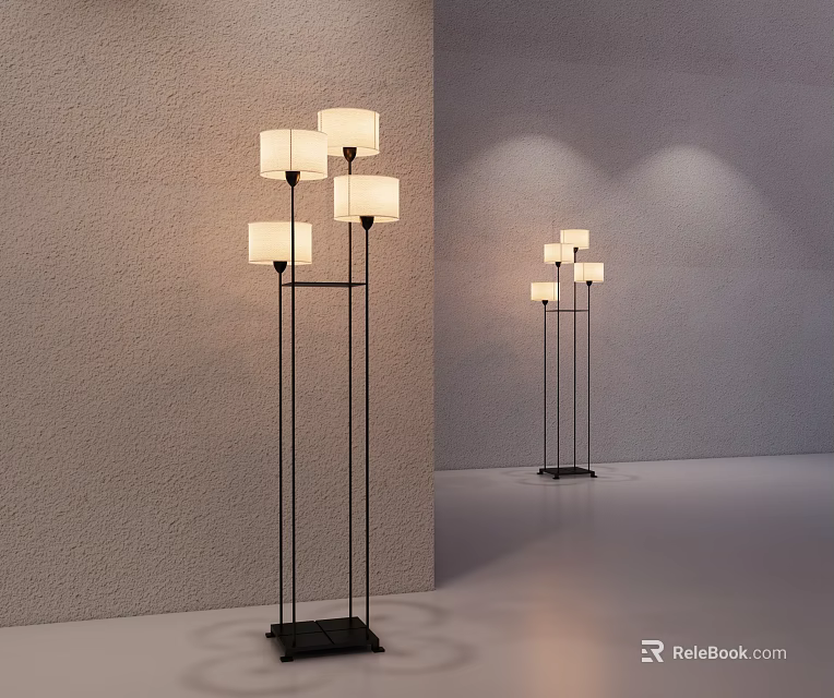 Modern Minimalist Floor Lamp Indoor Design With Black Stand And White Lampshade 3d model 