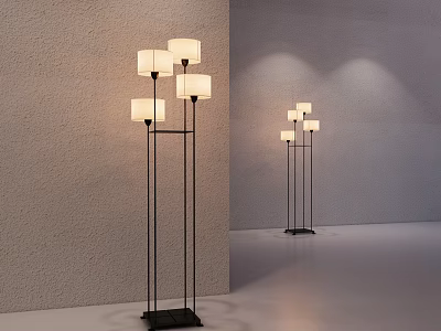 Modern Minimalist Floor Lamp Indoor Design With Black Stand And White Lampshade 3d model