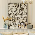 Modern Minimalist Decorative Ornament Set With Vase Photo Frames And Pampas Grass On Shelf