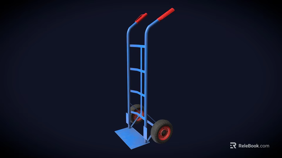 Blue Frame Hand Truck With Red Handles And Red Wheels For Transport 3d model 