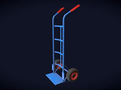 Blue Frame Hand Truck With Red Handles And Red Wheels For Transport 3d model