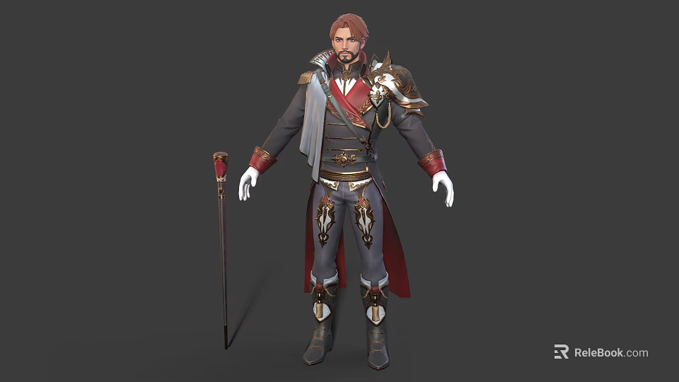 3D Fantasy Character Model With Ornate Dragon Armor Cloak And Snake Head Staff 3d model 