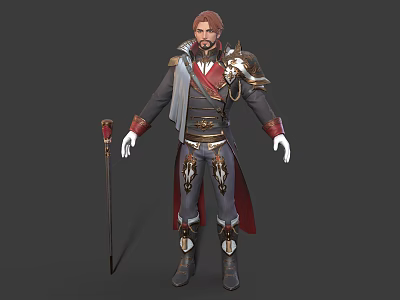 3D Fantasy Character Model With Ornate Dragon Armor Cloak And Snake Head Staff 3d model