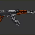 AK Rifle With Metallic Body Red Textured Grip And Handguard 3D Rendered On Dark Background