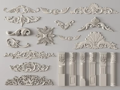 French European-style carved pillar stone Roman carved 3d model