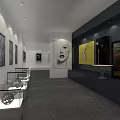 Stylish Modern Interior With Gray Wall Deer Head Decoration White Chairs Round Tables And Chandelier