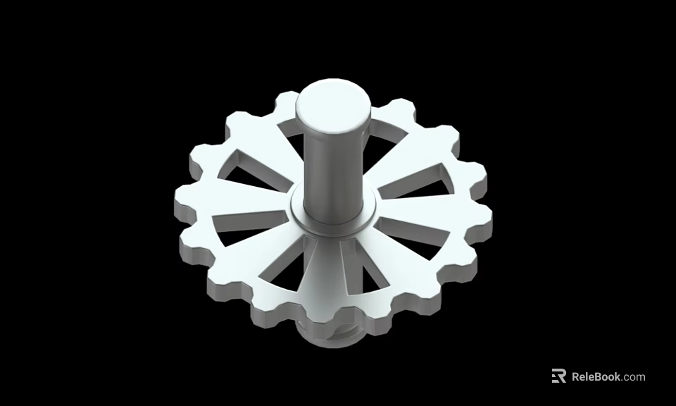White Gear Shaped Mechanical Component With Cylindrical Shaft 3D Render On Black Background 3d model 
