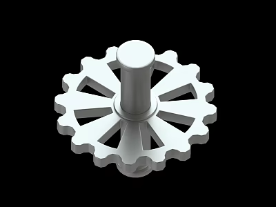 White Gear Shaped Mechanical Component With Cylindrical Shaft 3D Render On Black Background 3d model