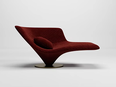 Modern Red Curved Single Chair With Upholstered Seat Round Base And Cushion 3d model