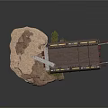 Industrial Textured Metal Structure On Rock With Leg Supports And Moss