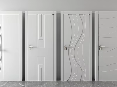 White Hinged Doors with Various Modern Line Patterns for Interior Design 3d model