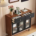 Wooden Sideboard With Drawers Glass Doors And Vase Coffee Machine On Top