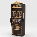 Vintage Wooden Slot Machine with Golden Top Decor and Three Reels for Chess Card Entertainment