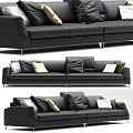 Black Leather Sectional Sofa With Modern Design And Multiple Decorative Pillows 3d model