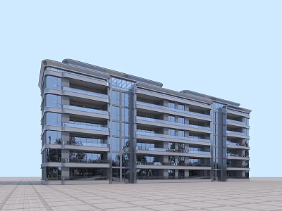 Modern Multi Storey Residential Building Exterior With Glass Curtain Wall And Balconies 3d model
