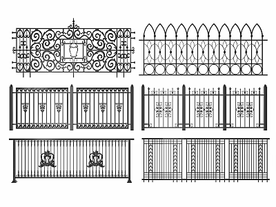 Wrought Iron Fence With Various Decorative Designs Ornate Tops And Intricate Patterns 3d model