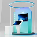 Modern Tech Exhibition Reception Desk With Circular Ring LOGO And Digital Screens 3d model