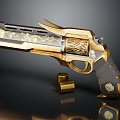Decorative Revolver With Golden Engraved Patterns Black Grip And Bullet Casing