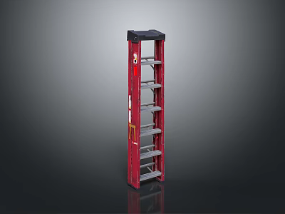 Sturdy Red Step Ladder With Multiple Steps And Black Top Finish Design 3d model