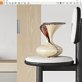 Ceramic Vase On Chair With White Cushion Black Frame Light Wooden Door White Wall