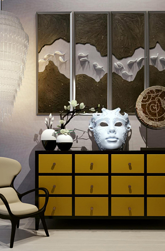 New Chinese Style Entrance Cabinet Entrance Cabinet Decoration Mask Face Combination 3d model