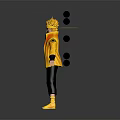Creature Character Wearing Yellow Coat Black Pants And Crown With Black Dots On Gray Background