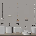 Bathroom Cleaning Tools And White Sanitary Ware With Wall Mounted Mops And Brushes 3d model