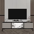 Modern TV Stand With Black And White Mountain Water Pattern And Decor Items 3d model