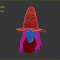 Game Movie Character With Red Pointed Wizard Hat Long Red Hair And Green Eyes