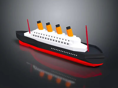 Wooden Ship Featuring Black White Red Hull Yellow Funnels Upper Deck Windows and Reflective Base 3d model