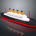 Wooden Ship Featuring Black White Red Hull Yellow Funnels Upper Deck Windows and Reflective Base