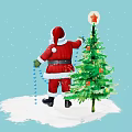Christmas Decorative Ornament Set with Santa Figure Blue Bead Chain Star Top Decoration Snowy Base