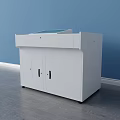 White Functional Desk With Green Top Surface And Storage Cabinets 3d model