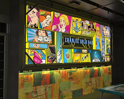 Vibrant Public Facility With Colorful Comic Mural Wall And Zhangjie Solar Bar Design 3d model