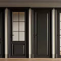Modern Black Hinged Doors With Glass Panes And Solid Wood Panel Designs 3d model