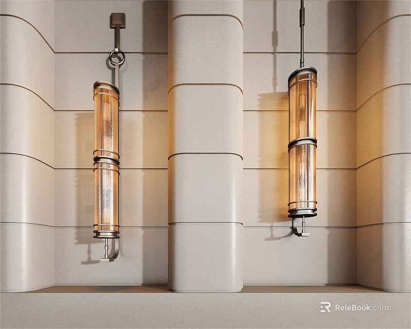 Modern Wall Lamp With Metal Frame And Glass Shade Emitting Warm Light On White Wall 3d model 